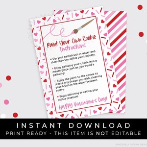 Download instantâneo Valentine PYO Paint Your Own Cookie Instruções Cartão para impressão, Valentine Hearts Cookie Painting & Decorating, #226 VIP