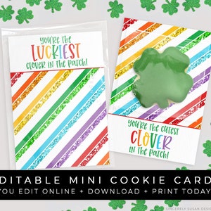 CUSTOMIZABLE Rainbow Mini Cookie Cards, Lucky Clover St. Patrick's Day Cookie Packaging 3.5 x 5" Backer Printable Download, Corjl #103B VIP