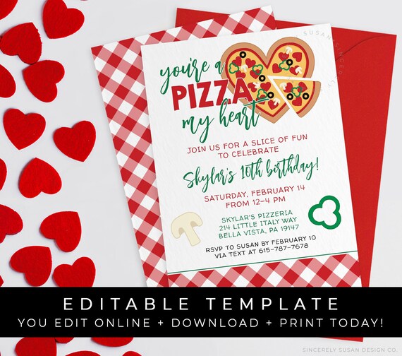 Valentine Pizza Party Invitation Pizza Birthday Party Theme | Etsy España
