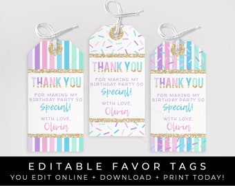 Sprinkles Birthday Party Favor Tag, Printable Thank You Gift Tag, Sprinkles Confetti Treat Bag Tag, Editable Template Download, Corjl #039