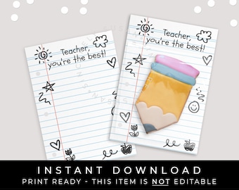 Instant Download Doodles Teacher Appreciation Cookie Card Printable, Notebook Paper Pencil School Teacher Gift Cookie Backer, #262DID VIP