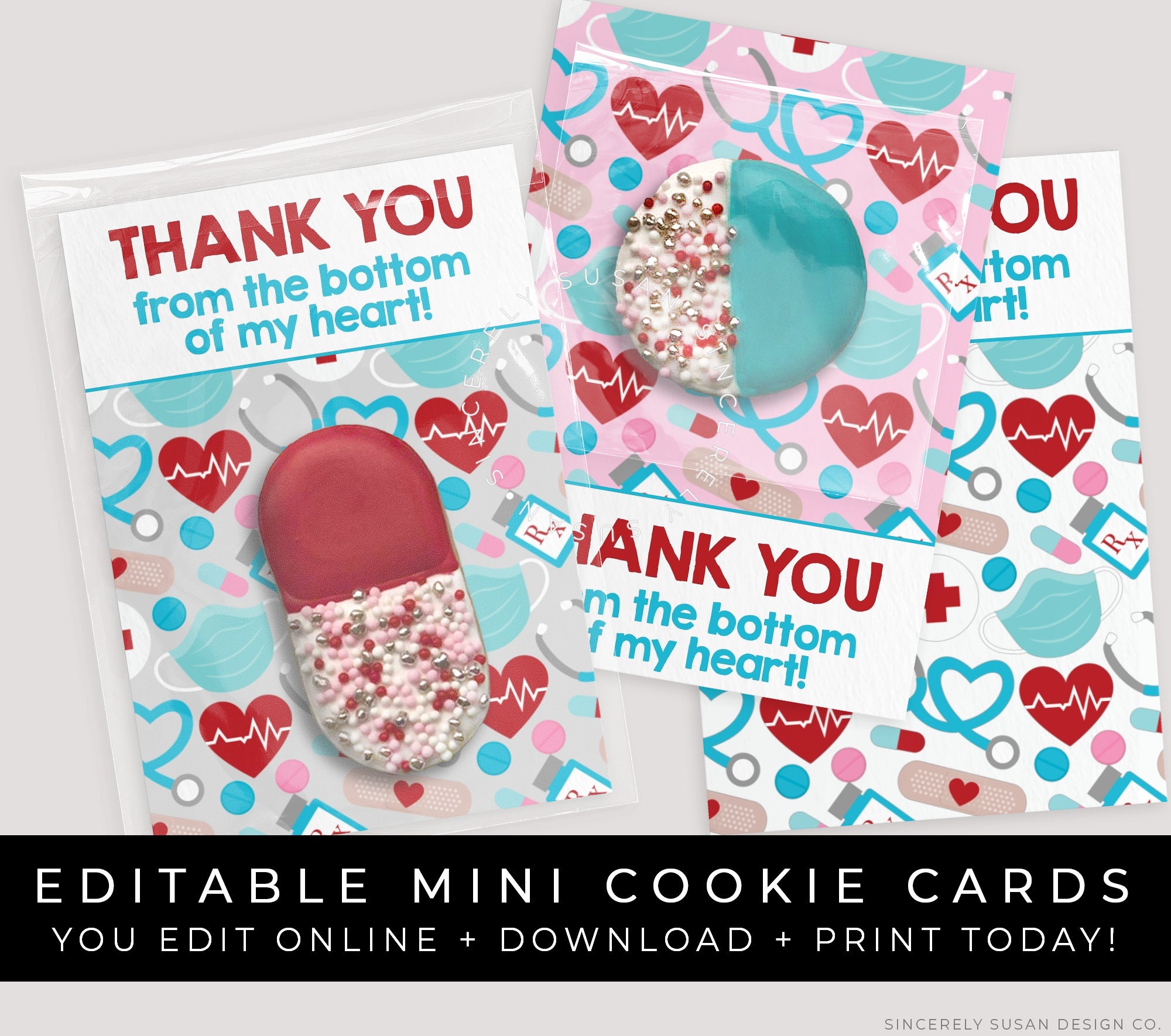 CUSTOMIZABLE Medical Appreciation Mini Cookie Cards Printable - Etsy