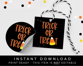 Instant Download Candy Corn Trick or Treat Halloween Tag, Printable Cookie Tag, Candy Corn Party Favor Tag for Treat Bag, #153DID VIP