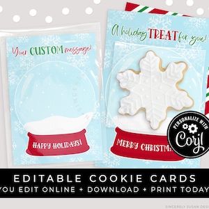 CUSTOMIZABLE Snowglobe Christmas Cookie Cards, Happy Holidays Merry Christmas Printable Card Personalized Cookie Packaging, Corjl #189 VIP