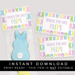 Instant Download Treats for My Peeps Bag Topper, Printable Cottontail Easter Bunny Rabbit Cookie Topper Tag, #102AID VIP