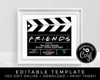 Friends TV Show Party Sign, Episode The One With The Hollywood Director Clapboard, Custom Printable Photo Booth Prop Template, Corjl #168W
