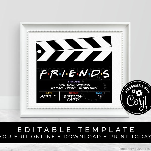 Friends TV Show Party Sign, Episode The One With The Hollywood Director Clapboard, Custom Printable Photo Booth Prop Template, Corjl #168W