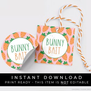 Instant Download Osterhase Köder Karotte Cookie Tag oder Aufkleber, Kaninchen oder Karotten Mini Cookie Printable 2 "rosa Frühling Tag, #106CID VIP