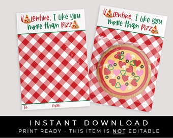 Instant Download Valentine Pizza Mini Cookie Card, I Like You More Than Pizza Printable Classroom Valentine Cookie Card Tag, #224AID VIP