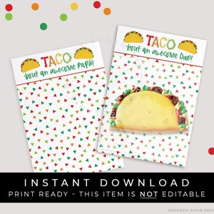Instant Download Vaderdag Taco Cookie Card Afdrukbaar, Awesome Dad Mini Taco Cookie Backer Fiesta Confetti Spaanse Papá, #133FDTCID VIP