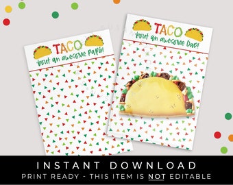 Instant Download Father's Day Taco Cookie Card Printable, Awesome Dad Mini Taco Cookie Backer Fiesta Confetti Spanish Papá, #133FDTCID VIP