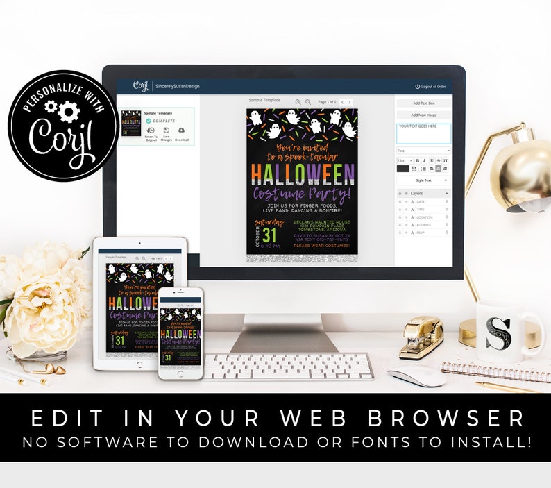 Kids Halloween Costume Party Invitation Printable Halloween Ghost Invite Boo Bash Editable Instant Digital Download Template Corjl #070C