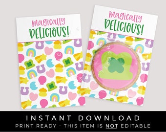 Instant Download Magically Delicious St. Patrick's Day Mini Charms Cookie Card Printable Lucky Clover Cookie Card Treat Tag, #101AID VIP