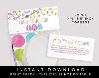 Instant Download Easter Paint Your Own Egg Large Cookie Bag Topper Printable, Spring Egg Single PYO Cookie Bag Topper Tag, #254BID VIP