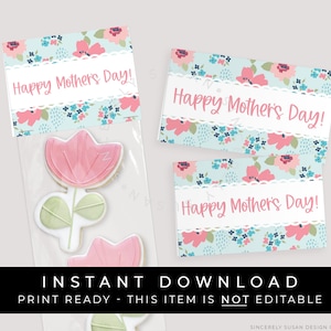 Instant Download Happy Mother's Day Floral Mini Cookie Bag Topper Afdrukbaar, Roze Pastel Bloemen Cookie Topper Tag Cadeau voor moeder, #265AID VIP