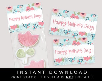 Instant Download Happy Mother's Day Floral Mini Cookie Bag Topper Printable, Pink Pastel Flowers Cookie Topper Tag Gift for Mom, #265AID VIP