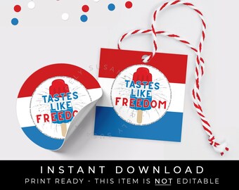 4. Juli Juli Geburtstag Popsicle Tag zum ausdrucken, Tastes Like Freiheit Popsicle Cookie Tag USA Party Favor, #137DID VIP