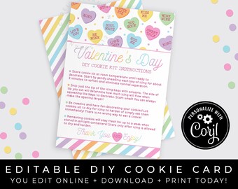 CUSTOMIZABLE Valentine DIY Cookie Kit Instructions Printable Card, Candy Hearts Cookie Decorating Kit Sweet Talk Conversation, #218 VIP