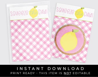 Instant Download Pink Lemon Squeeze The Day Cookie Card Printable, Lemon Mini Cookie Backer, Summer Lemonade Digital Printable, #275P2ID VIP