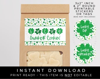 Instant Download St. Patrick's Day Dunker Cookies Printable, Lucky Dip Sprinkles Condiment Sticker Tag Label Dunk A Cookie Bag Tag, #242 VIP