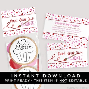 Sofortiger Download Valentinstag Malen Sie Ihre eigenen Cookie Bag Topper Printable, Rot Rosa Herzen Liebe PYO Mini Cookie Toppers Favor Bag, #226AID VIP