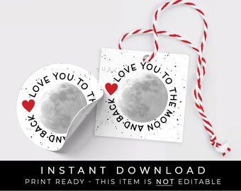 Instant Download Love You To The Moon And Back Cookie Tag, Star Galaxy Space Moon Astronaut Valentine Love You Heart Gift Tag #238AID VIP