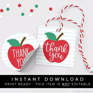 Descarga instantánea de etiqueta de regalo de agradecimiento para maestros de Apple imprimible, etiqueta o pegatina de galleta de agradecimiento para maestros de Apple School, #260AID VIP