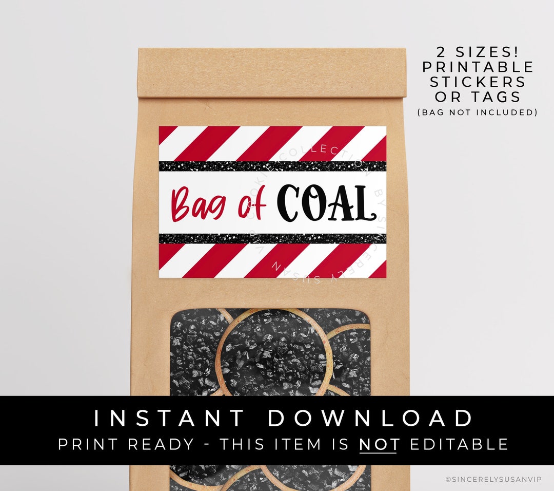 Instant Download Bag of Coal Mini Cookie Bag Printable Label, Naughty ...