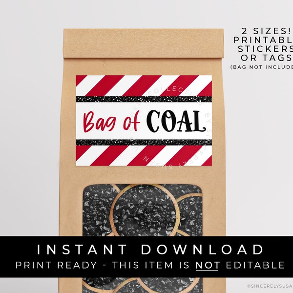 Instant Download Bag of Coal Mini Cookie Bag Printable Label, Naughty Christmas Holiday Cookie Packaging North Pole Coal Tag, #212BOCID VIP
