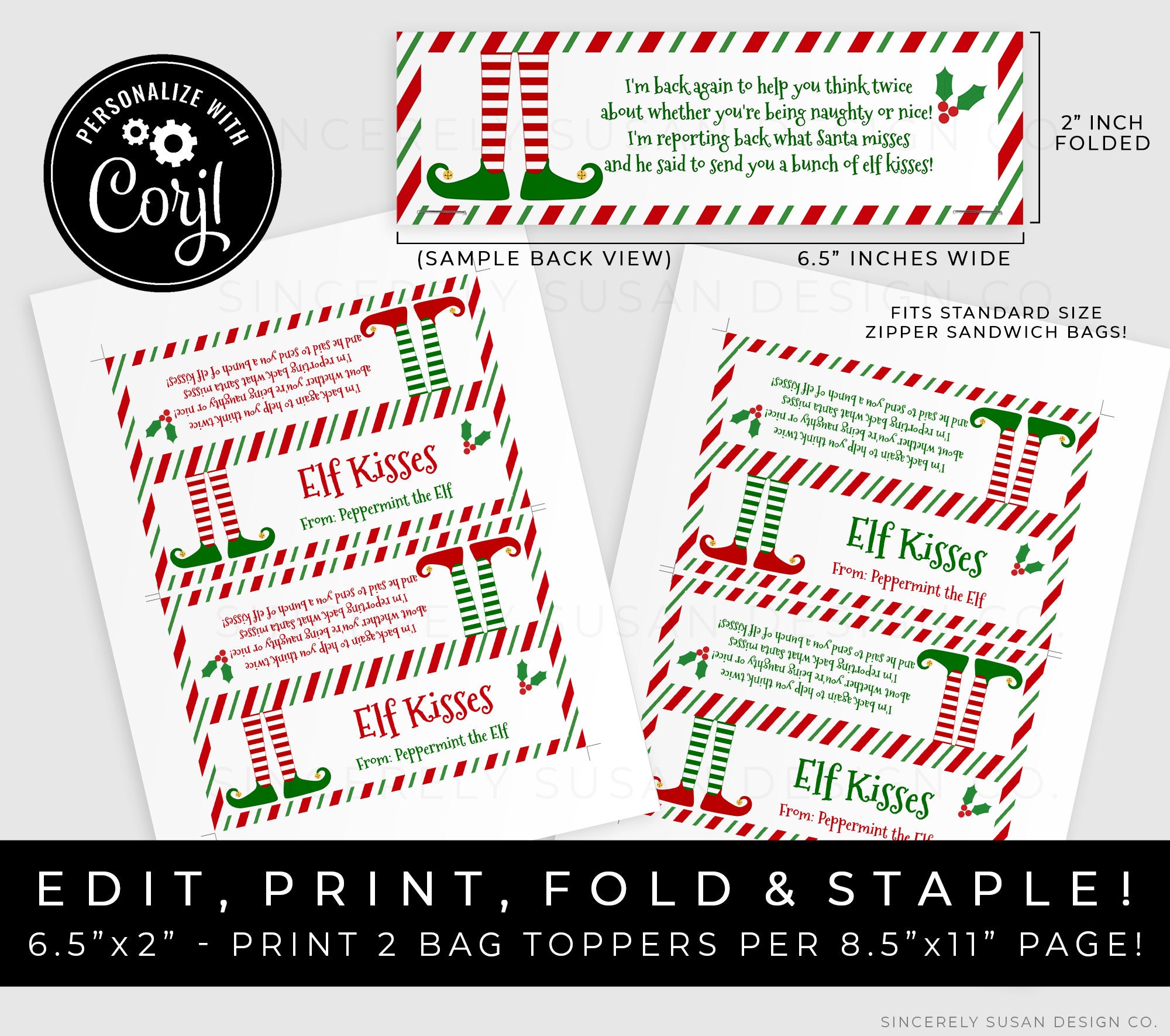 Creative Converting 120 Count Sandwich Cello Bags, Christmas Elf