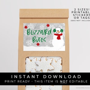 Instant Download Blizzard Bites Mini Cookie Bag Printable Label, Winter Holidays Cookie Packaging Snowflake Snowman Sticker Tag, #213PID VIP