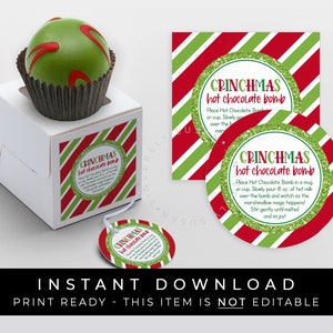 Instant Download Hot Chocolate Bomb Tag, Printable Mean Green One Christmas Cocoa Bomb Directions Instructions, #210AID VIP