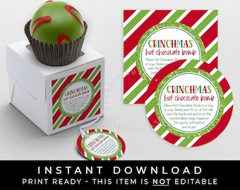 Instant Download Hot Chocolate Bomb Tag, Afdrukbare Mean Green One Christmas Cocoa Bomb Routebeschrijving Instructies, #210AID VIP