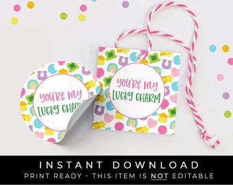 Instant Download You're My Lucky Charm Cookie Tag, Marshmallow Cereal Cookie Lucky St. Patrick's Day Printable Gift Tag, #101AID VIP