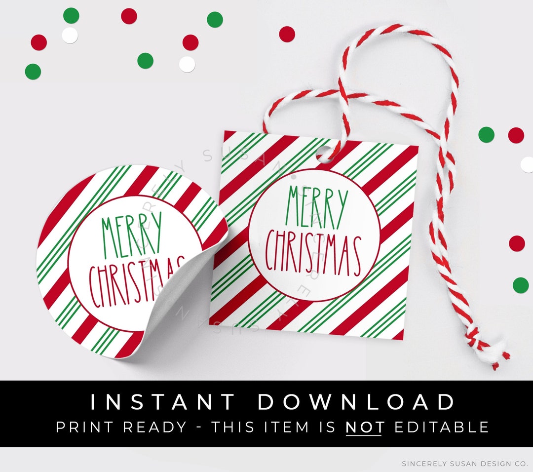 Instant Download Merry Christmas Cookie Tag, Holiday Candy Cane Stripe ...