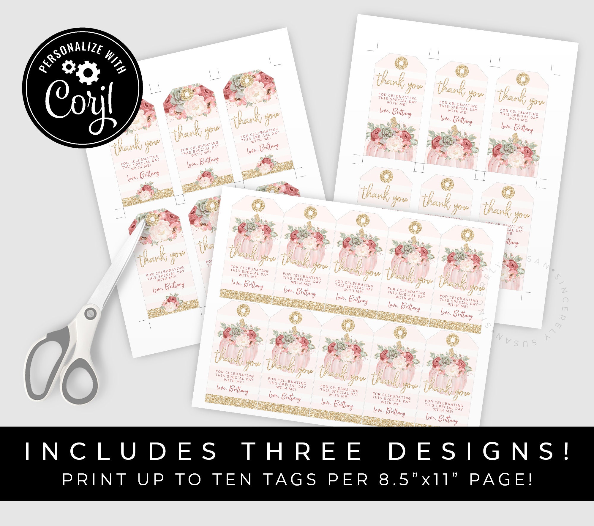 Pumpkin Baby Shower Favor Tags Printable Girl Pink Floral Thank You ...