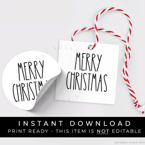 Sofortiger Download Frohe Weihnachten Cookie Tag druckbar, Bauernhaus inspiriert Minimal Urlaub Geschenkanhänger 2 "Zoll quadratisch rund, #200AID VIP