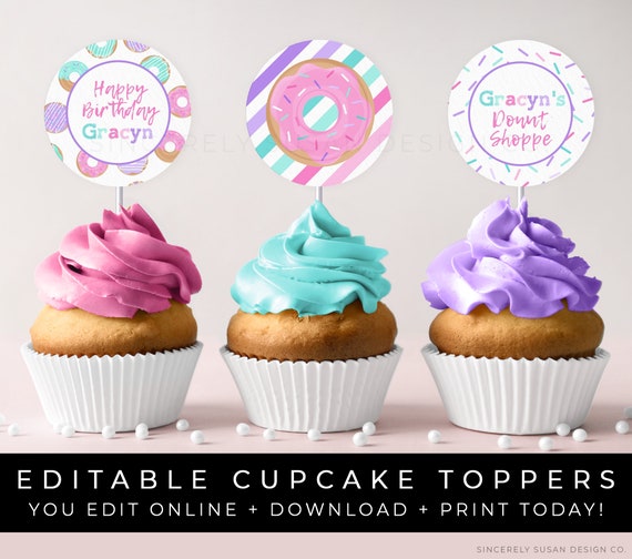 Donut Birthday Cupcake Toppers Printable Party Decorations | Etsy