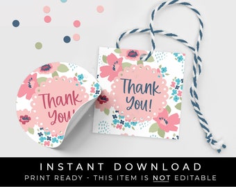 Instant Download Floral Thank You Gift Tag Printable, Thank You For Your Order Appreciation Cookie Tag Pastel Spring Flowers, #265WBID VIP
