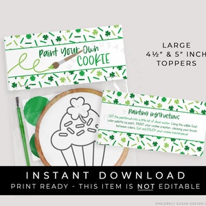 Instant Download Large St. Patrick's Day Paint Your Own Cookie Bag Topper Printable, Shamrock Sprinkles PYO Cookie Topper Tag, #242BID VIP