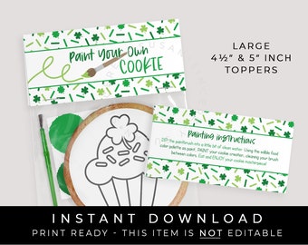 Instant Download Large St. Patrick's Day Paint Your Own Cookie Bag Topper Printable, Shamrock Sprinkles PYO Cookie Topper Tag, #242BID VIP