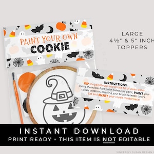 Instant Download Large Halloween Paint Your Own Cookie Bag Topper Printable, Halloween PYO Cookie Instructions Bag Topper Tag, #179A2ID VIP