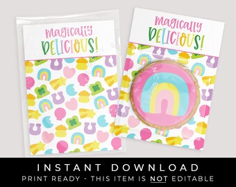 Instant Download Magically Delicious Mini Charms Cookie Card, Printable St. Patrick's Day Rainbow Lucky Cookie Card Treat Tag, #101BID VIP