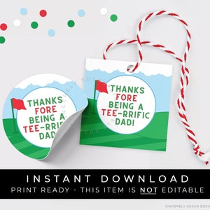 Instant Download papa Golf Gift Tag afdrukbaar, Bedankt TEErrific papa Vaderdag Golf Cookie Tag voor papa verjaardag, #130BID VIP