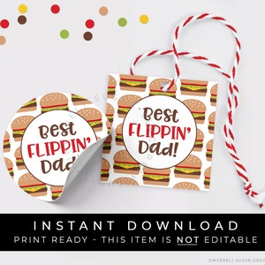 Instant Download Beste Flippin Dad Hamburger Tag, Burger Basket Cookie Tag, Vaderdagcadeau voor Grill Master Hamburger Cookies, #278BID VIP
