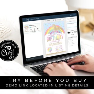 Unicorn Birthday Invitation Printable, Magical Unicorn Invitation Download, Rainbow Unicorn Editable Invitation Template Invite, Corjl #018A image 5