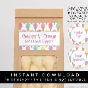 Instant Download Ice Cream Cone Cookies Printable, Cookies N' Cream Ice Cream Dippers, Dunker Cookies Dip Bag Label Sticker Tag, #277ID VIP