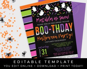 BOOthday Halloween Birthday Party Invitation Girl Ghosts Boo Bash Pink Sprinkles Editable Printable Instant Download Template, Corjl #073D