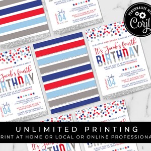 4th of July Birthday Invitation Patriotic Stars Red White & Blue Little Firecracker Birthday Template Download Printable Invite Corjl 065A image 6