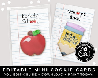 CUSTOMIZABLE Welcome Back to School Cookie Cards, Personalized Printable Notebook Paper Cookie Packaging Teacher Gift Card, Corjl #142W VIP